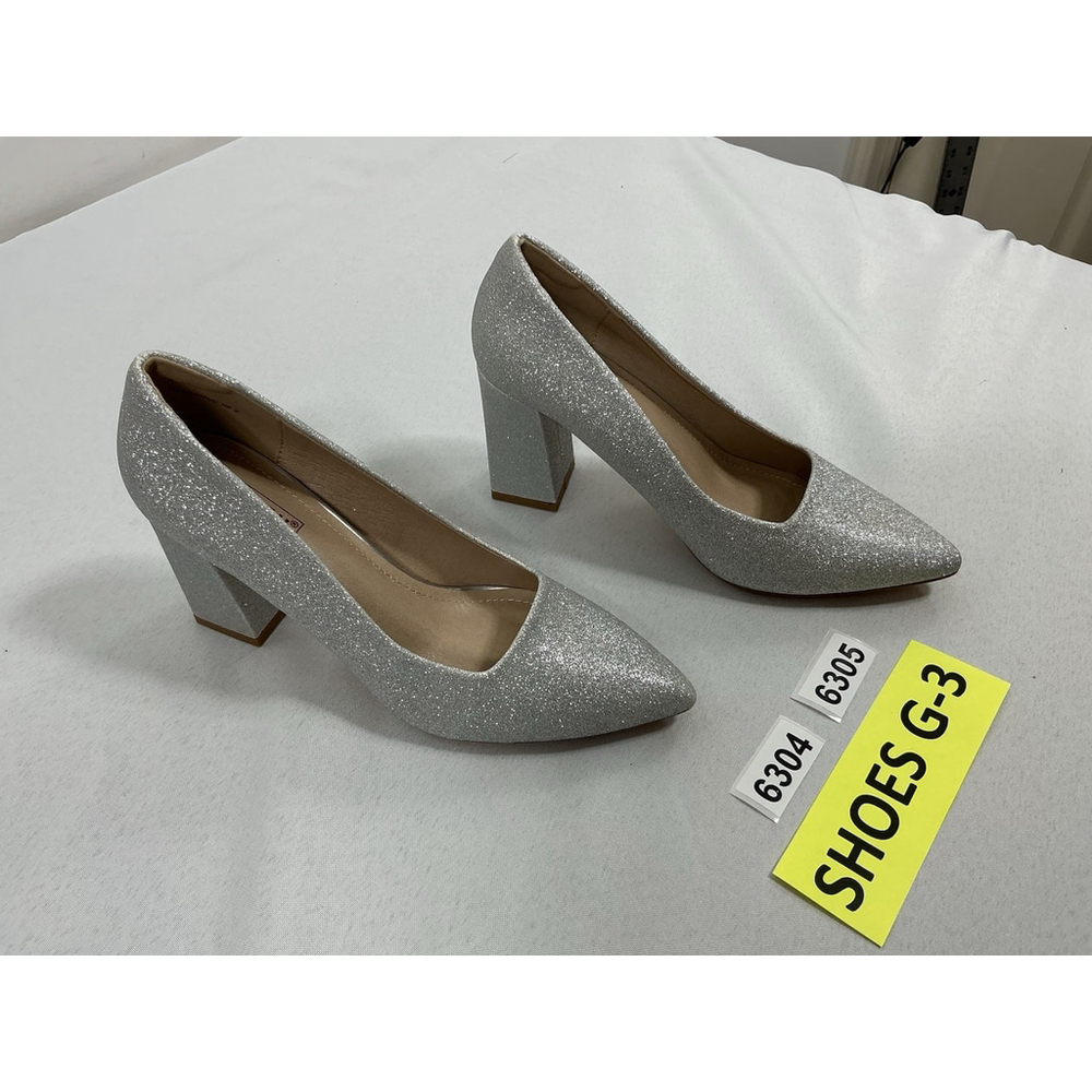 Womans Idifu Slipon Formal Pumps 6 Silver Sparkly Pointed Toe Block Heel NWOT - Picture 2 of 9